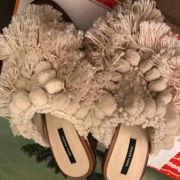 zara pom pom mules